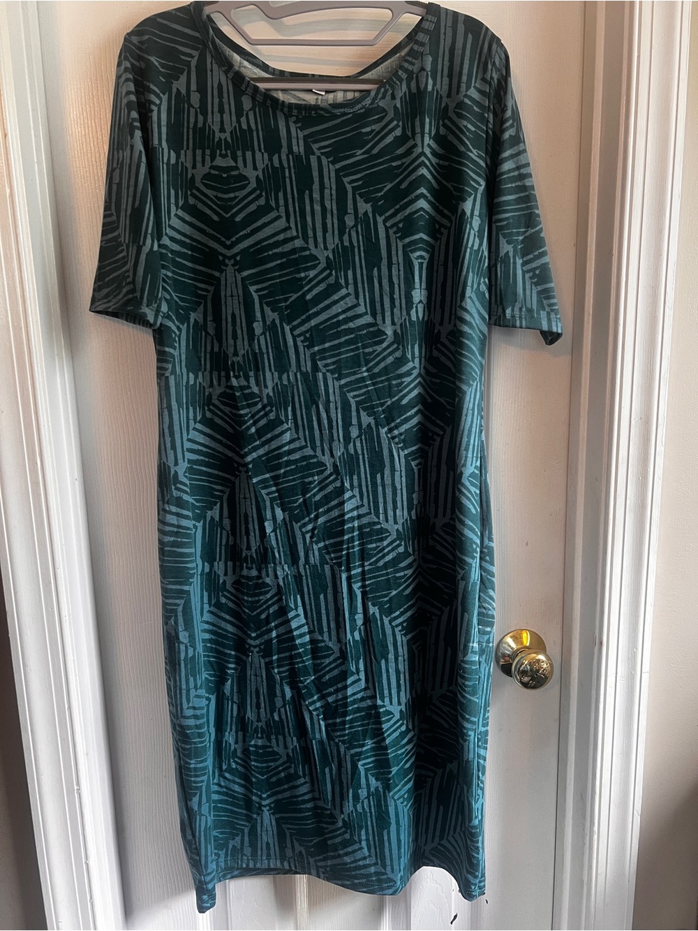 LuLaRoe Julia Teal Geometric Midi Dress